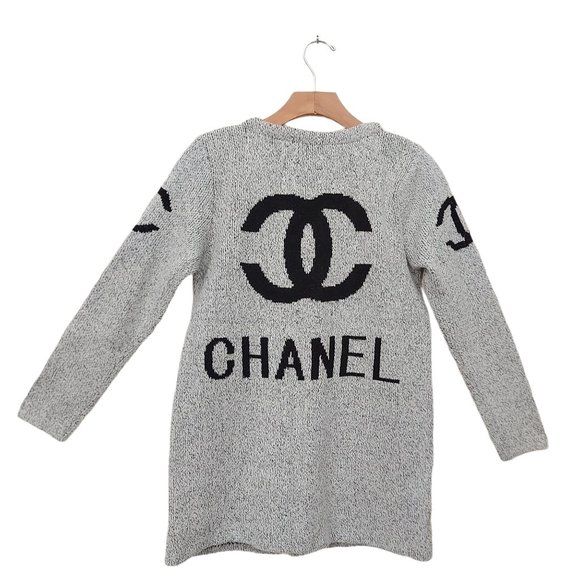 Chanel Womens Knit Open Cardigan Size S/M Long Sleeve Round Neck Pockets Gray - Picture 2 of 14